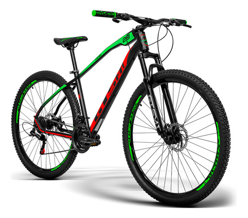 Bicicleta Aro 29 Gts Câmbios Shimano Freio À Disco 21v Gx Lt Cor Verde-vermelho Tamanho do quadro 19