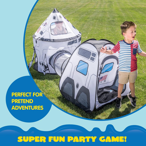 Carpa De Juego Plegable White Rocket Ship Con Túnel Y Casita
