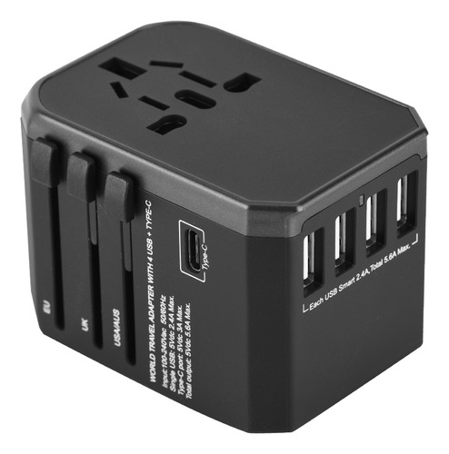 Adaptador De Viaje Universal, 4 Puertos Usb, Enchufes Tipo C