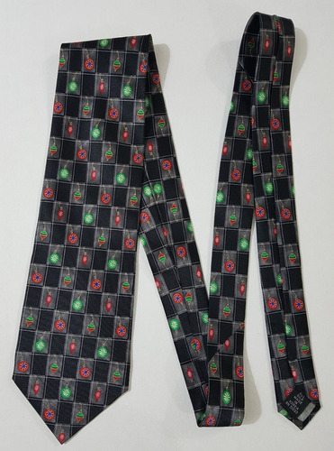 Navidad Corbata Negra Y Gris Con Esferas De Colores  Corb399