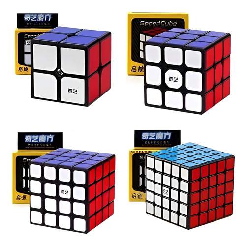 Pack 4 Cubos Rubik Qiyi 2x2 + 3x3 + 4x4 + 5x5 Fondo Negro