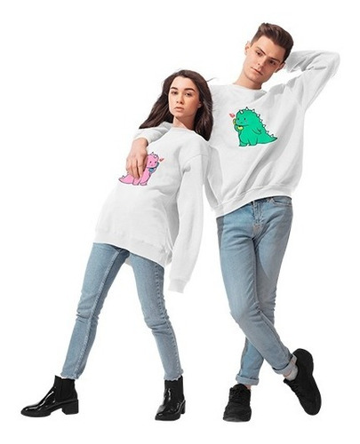 Dúo Sudaderas De Pareja -novios- Dinosaurios Cariñosos