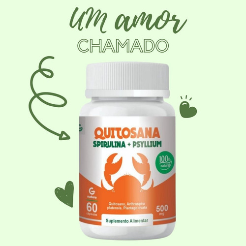 Quitosana + Spirulina + Psyllium 60 Cápsulas Sabor Sem Sabor