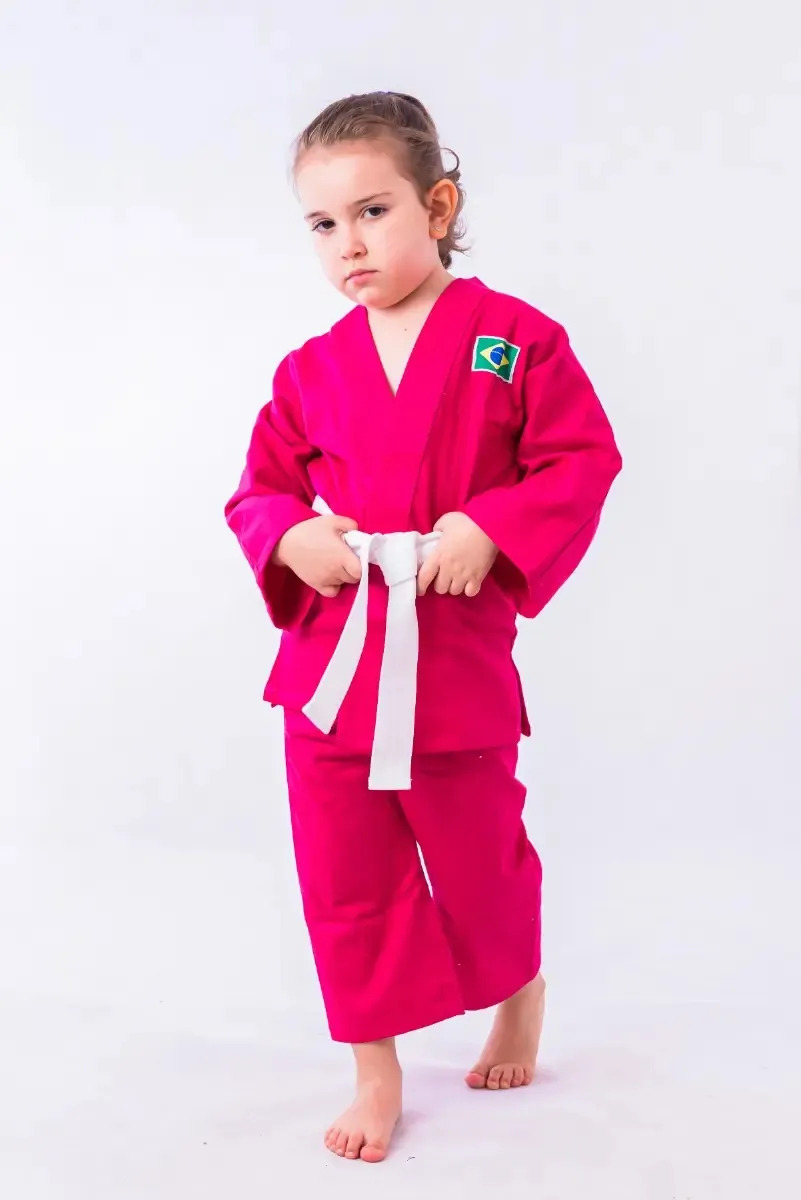 Kimono Jiu-jitsu Ludilí Infantil Pink Meninas Liso Reforçado Cor Rosa Tamanho M3 (11 Anos)
