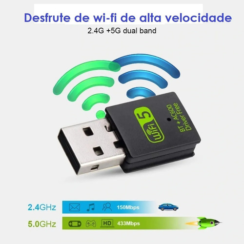 Imagem 9 de 10 de Adaptador Para Pc Usb 2x1 Receptor 600mb 5g Wifi + Bluetooth