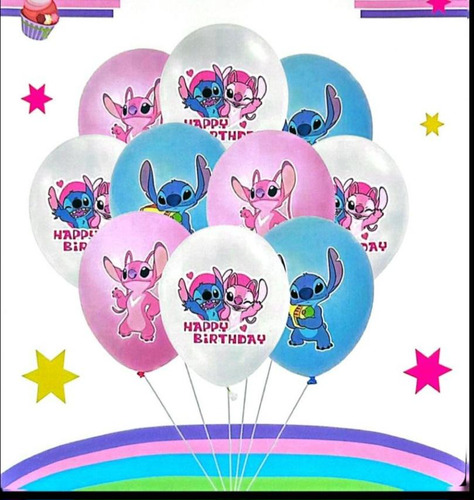 Set  De Globos Estampados Stitch X 10 