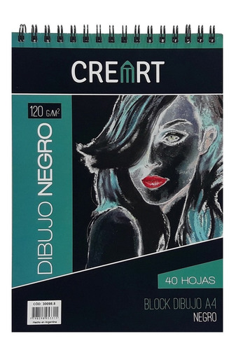 Block Creart C/espiral 40 Hojas Negras Lisas A4 120 Gr