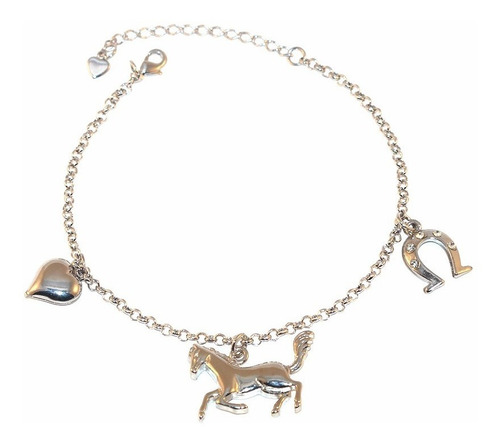 Pulseira Aço Pingente Folheado Níquel Country Cavalo Fazenda Diâmetro 18 Cm