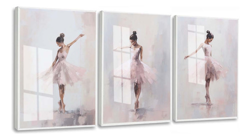 Kit Quadros Decorativos Bailarina Ballet Rosa Moldura Vidro