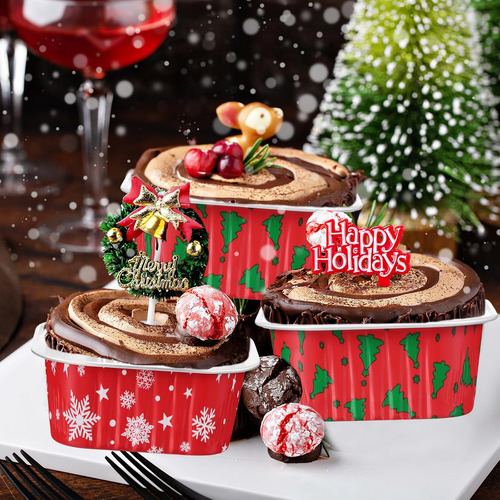 Recipiente Navideño De Aluminio Para Cupcakes, 100 Unidades,