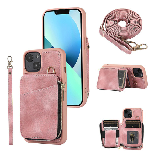 Funda Tipo Cartera Con Cierre Para iPhone 13, Piel Sintética