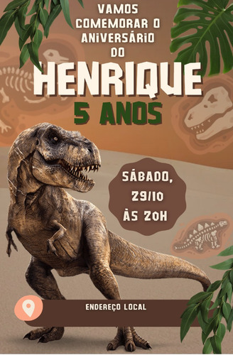 Convite Digital Aniversário Dinossauro 