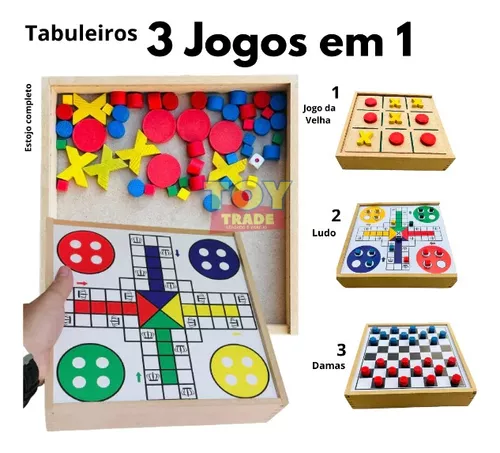 Conjunto Jogos 3x1 Dama Ludo Jogo Da Velha Kit Tabuleiros