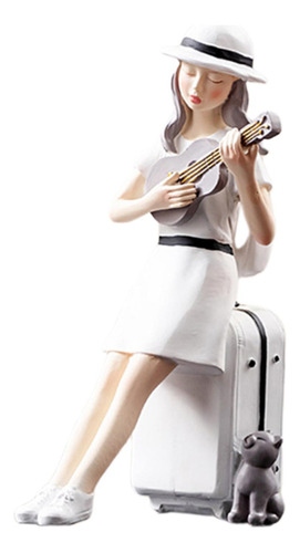 Estatuilla De Chica Elegante Resina Tocar El Ukelele