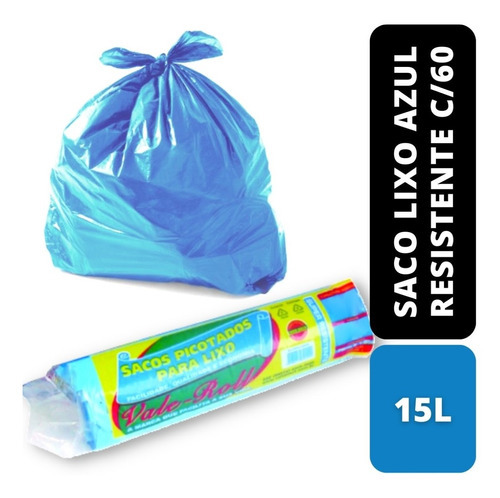 Saco Lixo Super Resistente Azul C/60 15l Valeplast