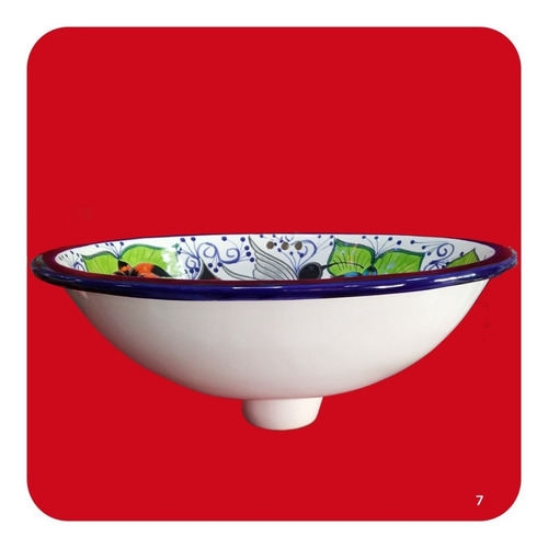 Imagen 2 de 3 de Lavabo Grande Color De Cerámica Tipo Talavera 44x36x17 Cm M7