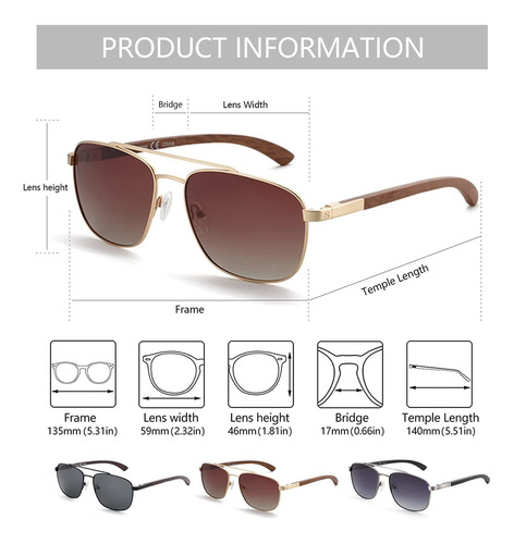 Gafas De Sol Polarizadas De Madera De Aviador Para Homb...