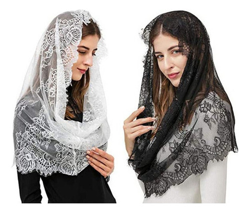 2 Piezas De Encaje, Mantilla, Velo Católico, Velo De Iglesia