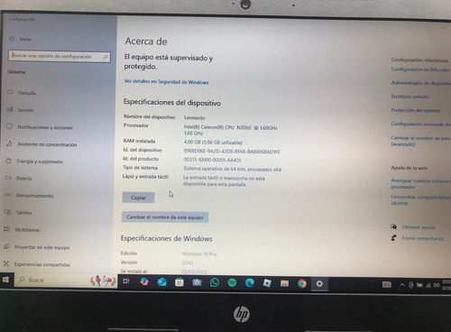 Laptop Hp 240 G4 Intel Celeron N3050 Ram 4gb Hdd 500gb Negro (Usado)