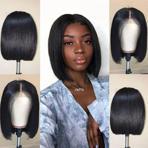 2025 Peluca Natural Cabello Humano Bob Corto Liso 25cm