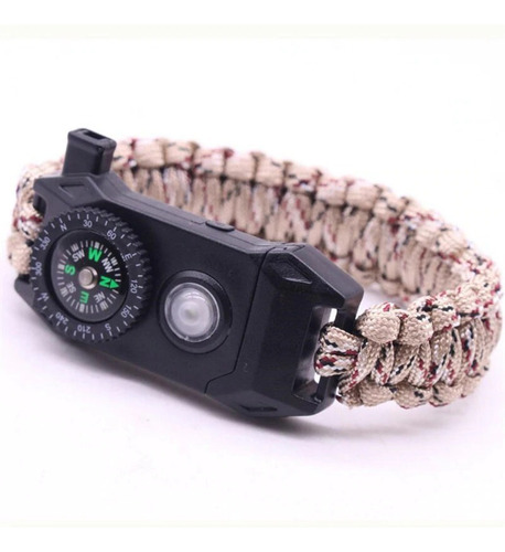 Pulsera Paracord Supervivencia Con Led Sos Brujula Pedernal Color Camuflaje Caqui