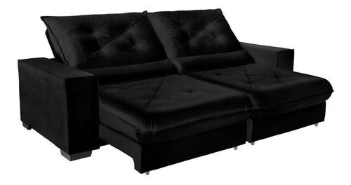 Sofá Retrátil e Reclinável 3,10m 6 Lugares Suede Cancún Preto