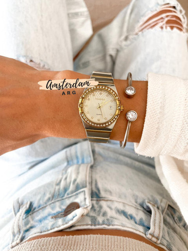 Reloj Tressa Dama Analogo Modelo Nala Elegante Malla Combinada Con Dorado