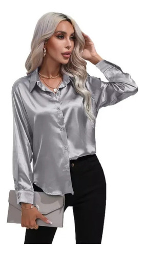 Camisa De Mujer De Manga Larga Con Botones De Imitación