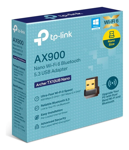 Adaptador Placa de Rede USB Wi-Fi 6 e Bluetooth TP-Link Archer TX10UB Nano AX900
