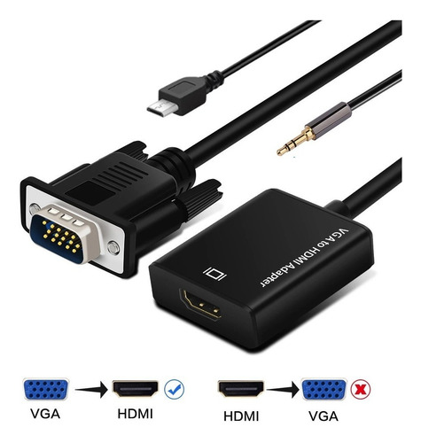 Imagen 2 de 5 de Adaptador/convertidor De Vga Macho A Hdmi Hembra Con Audio