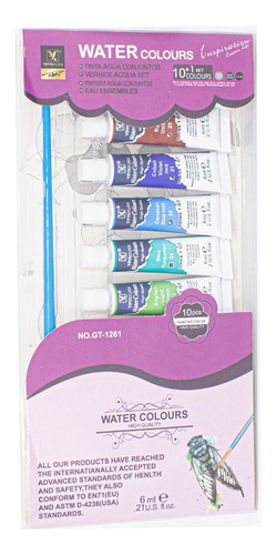 Imagen 4 de 5 de Set 10 X 6ml + 1 Pincel Pintura Acuarela Giorgione