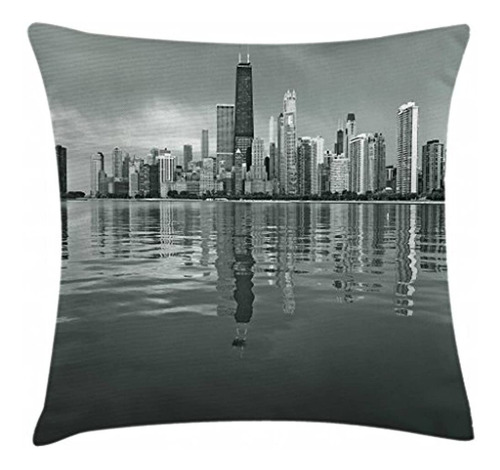 Ambesonne Chicago Skyline Throw Pillow Cojín, Nostálgico Wea