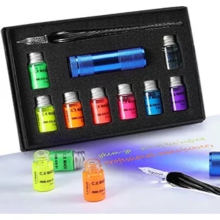 Glass Calligraphy Dipped Pen And 7 Colorful Inks Set Wi...