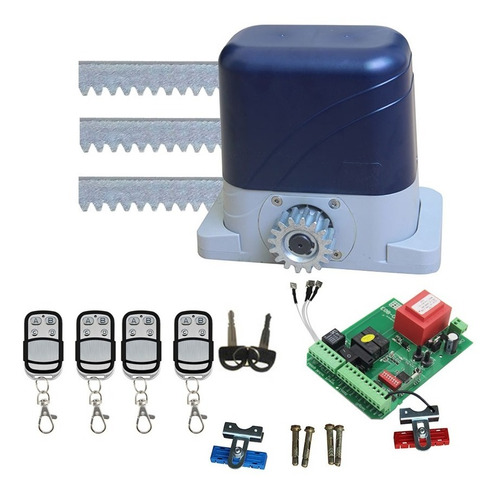 Kit Motor Corredizo Piñon Y Cremalleras Acero 4 Controles