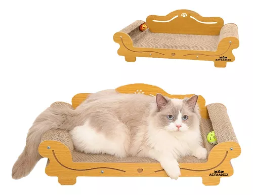 SONGWAY Sofá cama rascador para gatos, cartón corrugado, rascador de lujo,  protector de muebles con tapete rascador texturizado para gatos