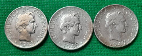 3 Moneda De 20 Centavos (ley500 Plata), Año 1945,46 Y 47