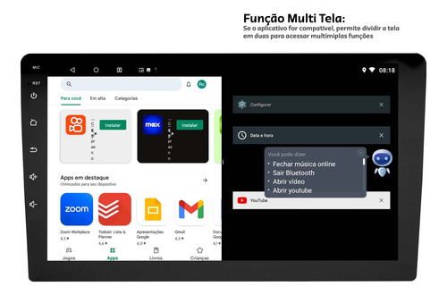 Multimidia Universal Slim 9p Carplay Android 14 2gb 32gb Voz