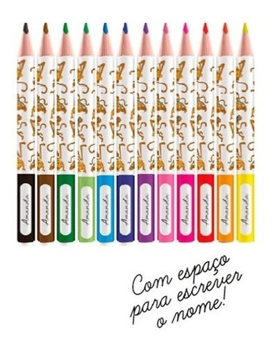 Imagem 2 de 6 de Lápis Super Jumbo 12 Cores Grosso + Apontador Leo E Leo