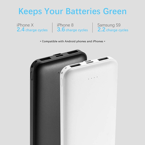 Power Bank Portatil 10000 Mah, Miady, Usb, Type C, Micro Usb