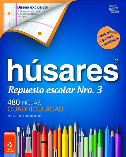 Repuesto Husares Escolar Nº3 Cuadriculado 480 Hojas