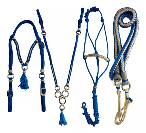 Almencla Corda de guia de cavalo de algodão trançado com corrente para  cabrestos de corrida de rédeas equestres de gado, Azul 2,5 m