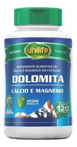 Dolomita Unilife (120 Cápsulas) Cálcio E Magnésio Sup. Vegan