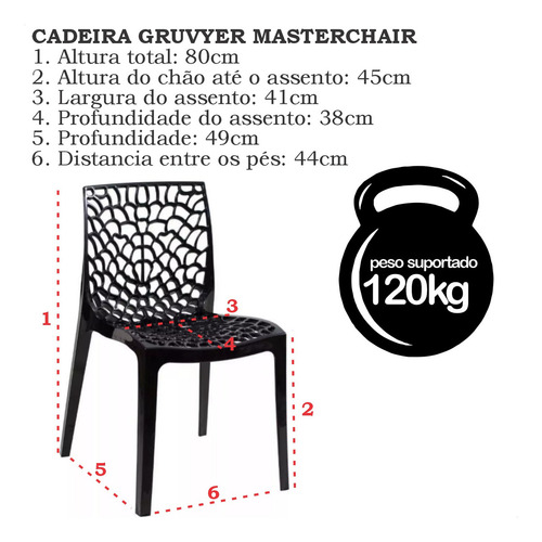 Kit 8 Cadeiras De Jantar Gruvyer Design Moderno Empilhavel Estrutura da cadeira Preto