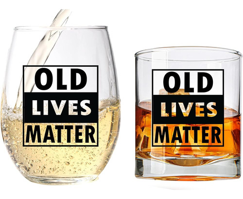 Cool Af Old Lives Matter Vino Y Whisky Glass Gift Set Para H