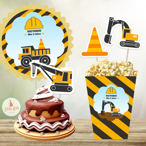 Kit Imprimible Construcción Maquinas + Banner, Personalizado