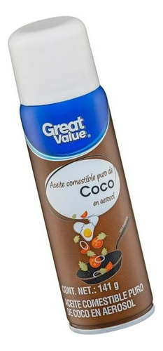 5 Pza Aceite Comestible Great Value Puro De Coco En Aerosol