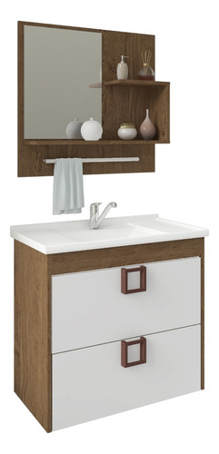 Mueble De Baño Lirio Amaderado / Blanco Akivoy