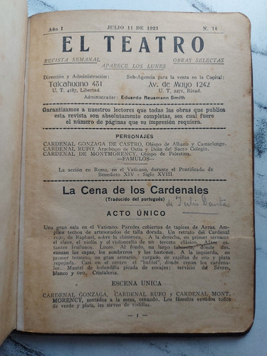 Antiguo Libro El Teatro. Revista Semanal. Año 1921. 52802