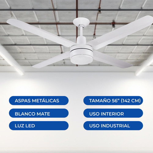 Ventilador De Techo Industrial Led Narvik 56'' Control Pared Cantidad De Aspas 4 Estructura Blanco Mate Aspas Blanco Mate Diámetro 56 Frecuencia 60 Hz Material De Las Aspas Aluminio