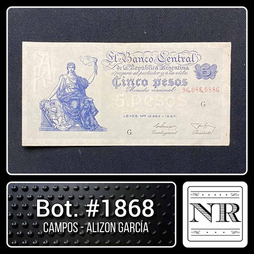 Argentina - 5 $ Progreso - Año 1955 - Bot. #1868 - G